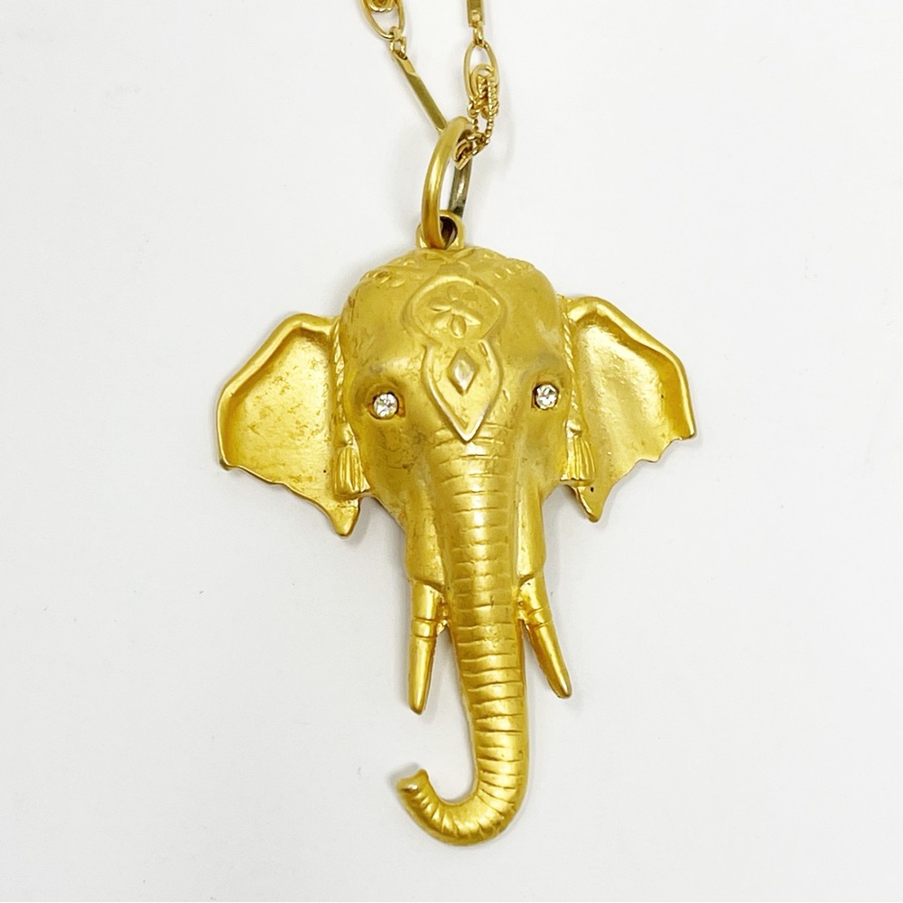 Elephant Necklace Charm Gold Tone Gemstone Eyes Boho Good Luck Prosperity Amulet - Picture 4 of 13